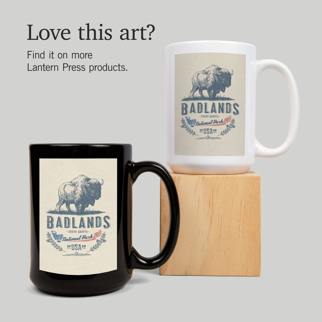 Badlands National Park, South Dakota, Buffalo, Contour, Ceramic Mug Mugs Lantern Press 
