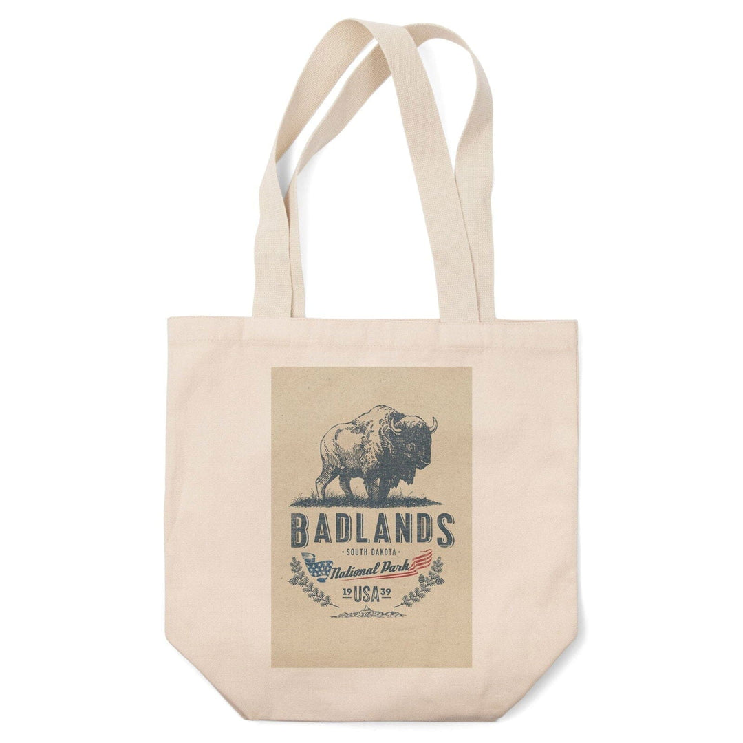 Badlands National Park, South Dakota, Buffalo, Contour, Tote Bag Totes Lantern Press 