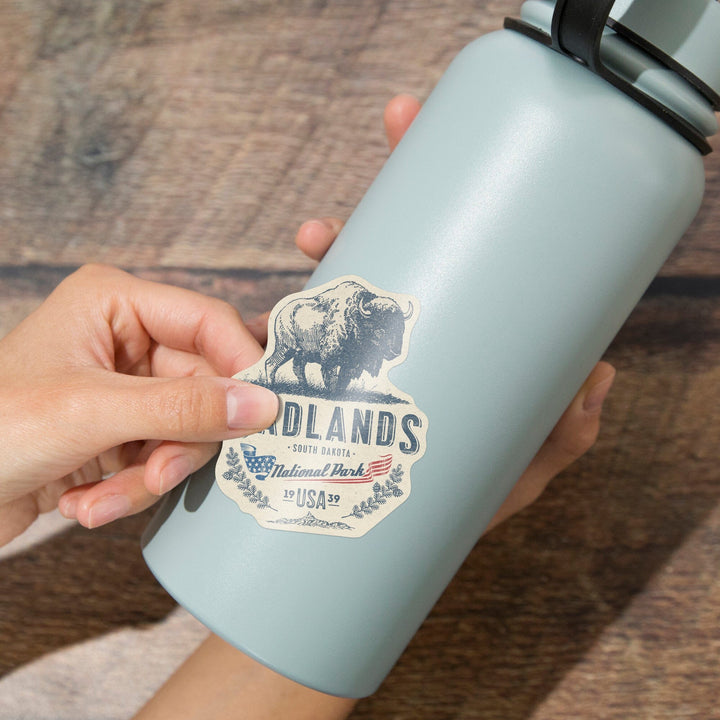 Badlands National Park, South Dakota, Buffalo, Contour, Vinyl Sticker Sticker Lantern Press 