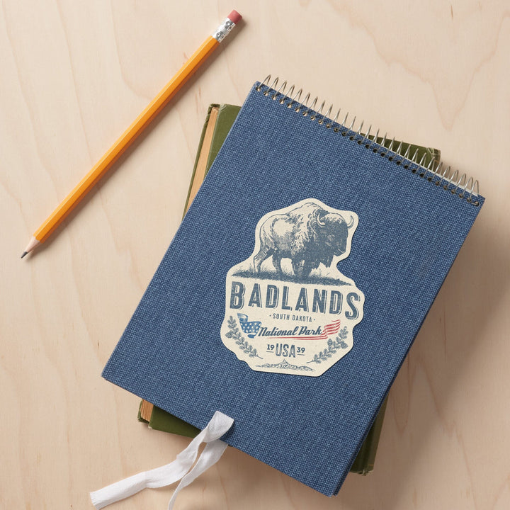 Badlands National Park, South Dakota, Buffalo, Contour, Vinyl Sticker Sticker Lantern Press 