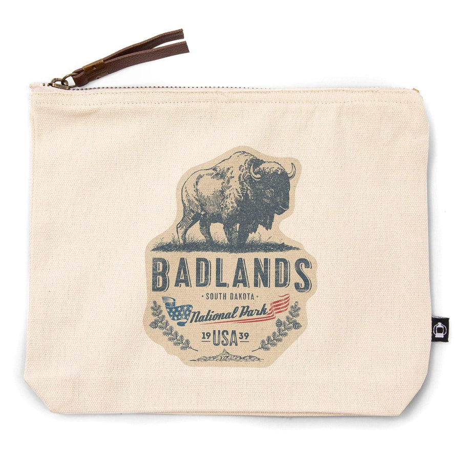 Badlands National Park, South Dakota, Buffalo,, Organic Cotton Zipper Pouch, Go Bag Go Bag Lantern Press 