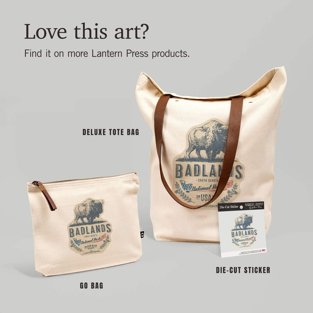 Badlands National Park, South Dakota, Buffalo,, Organic Cotton Zipper Pouch, Go Bag Go Bag Lantern Press 