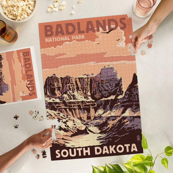 Badlands National Park, South Dakota, Castle Rock, Jigsaw Puzzle Puzzle Lantern Press 