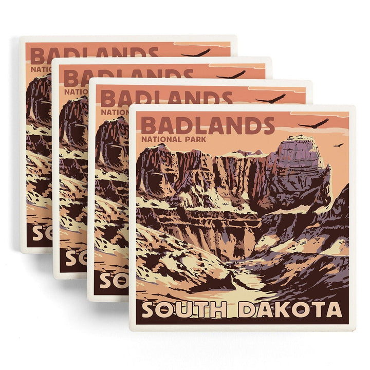 Badlands National Park, South Dakota, Castle Rock, Lantern Press Artwork, Coaster Set Coasters Lantern Press 