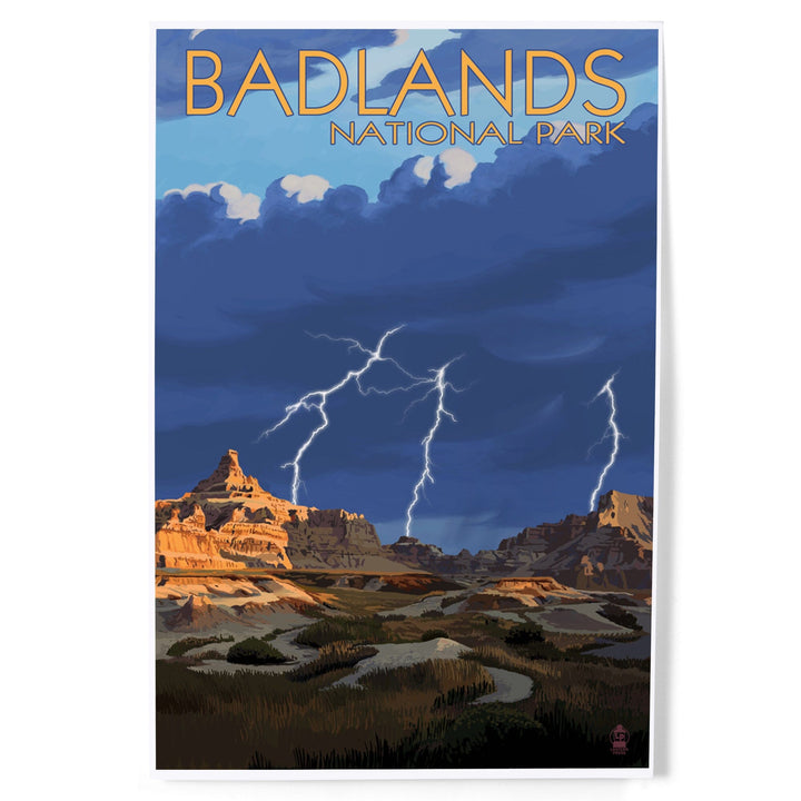 Badlands National Park, South Dakota, Desert Lightning Storm, Art & Giclee Prints Art Lantern Press 
