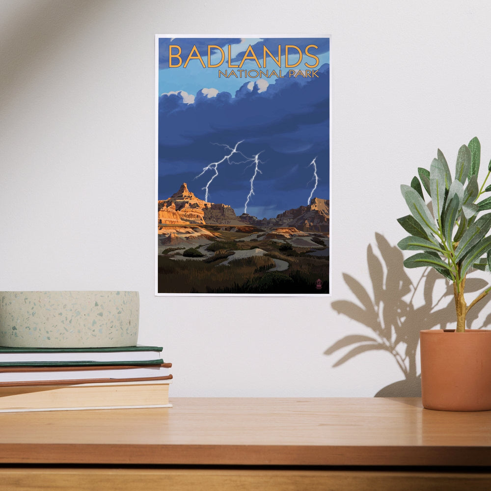 Badlands National Park, South Dakota, Desert Lightning Storm, Art & Giclee Prints Art Lantern Press 