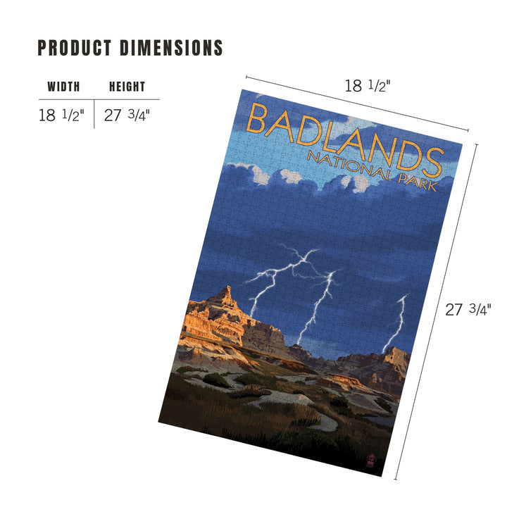 Badlands National Park, South Dakota, Desert Lightning Storm, Jigsaw Puzzle Puzzle Lantern Press 