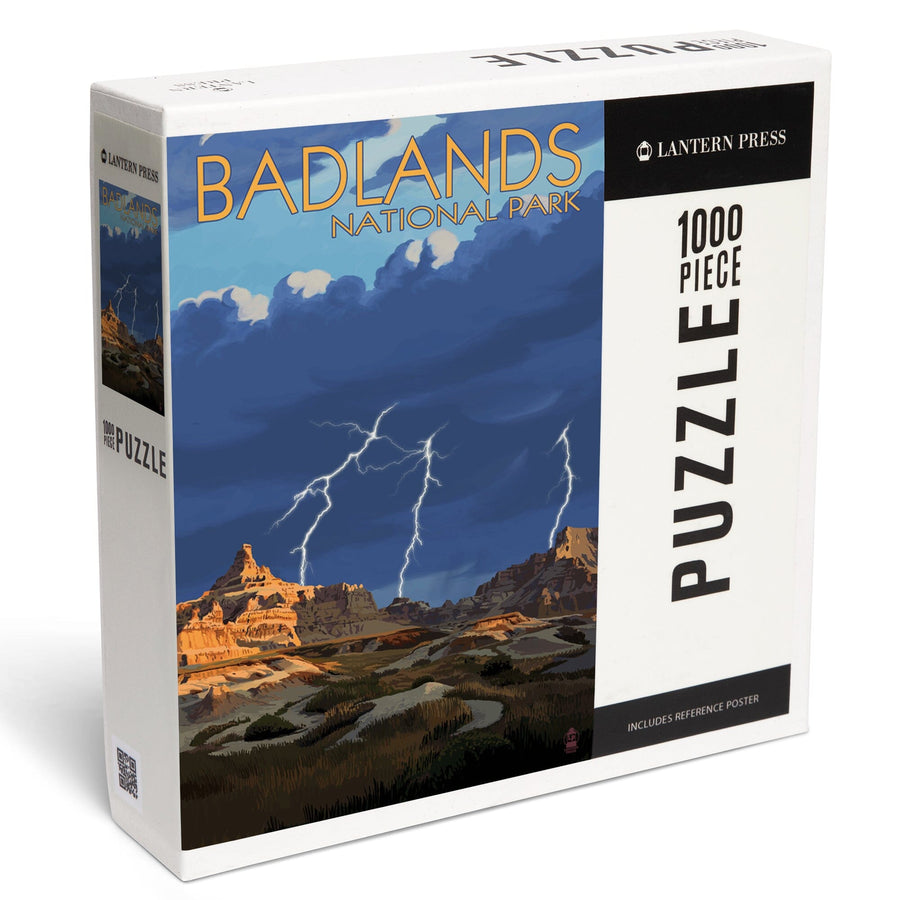 Badlands National Park, South Dakota, Desert Lightning Storm, Jigsaw Puzzle Puzzle Lantern Press 