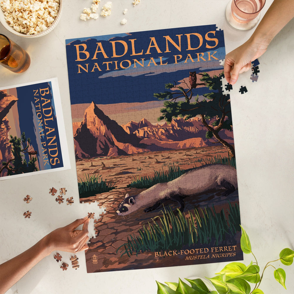 Badlands National Park, South Dakota, Ferret at Night, Jigsaw Puzzle Puzzle Lantern Press 