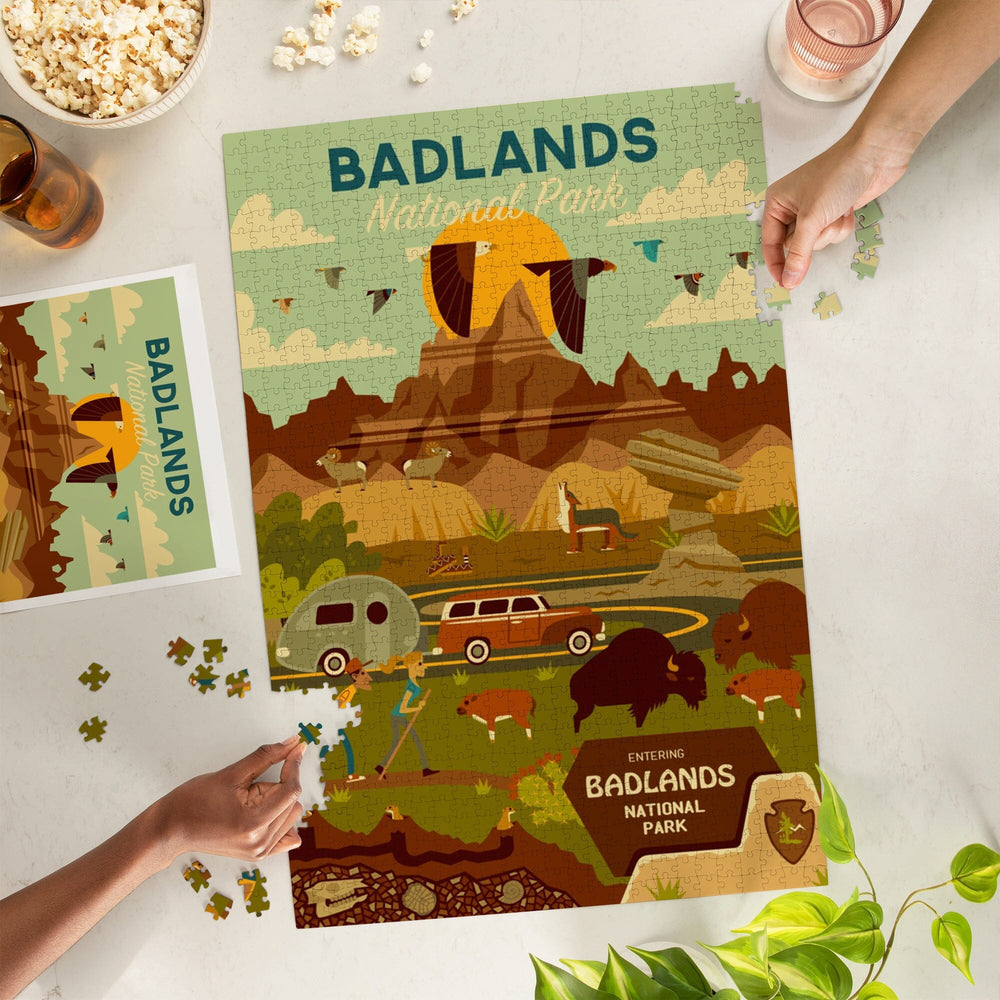 Badlands National Park, South Dakota, Geometric National Park Series, Jigsaw Puzzle Puzzle Lantern Press 