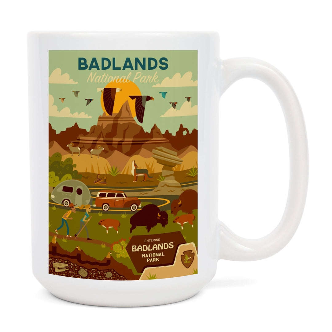 Badlands National Park, South Dakota, Geometric National Park Series, Lantern Press Artwork, Ceramic Mug Mugs Lantern Press 