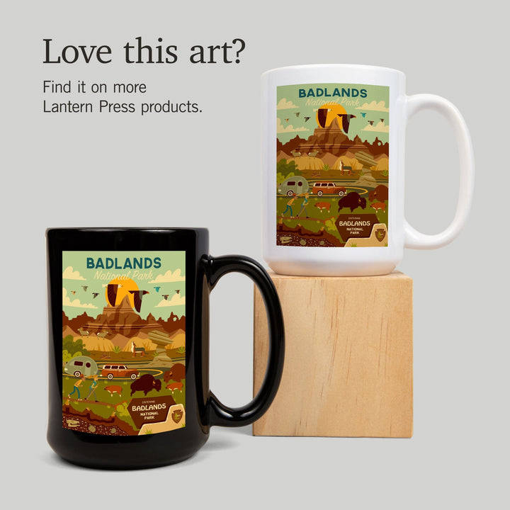 Badlands National Park, South Dakota, Geometric National Park Series, Lantern Press Artwork, Ceramic Mug Mugs Lantern Press 