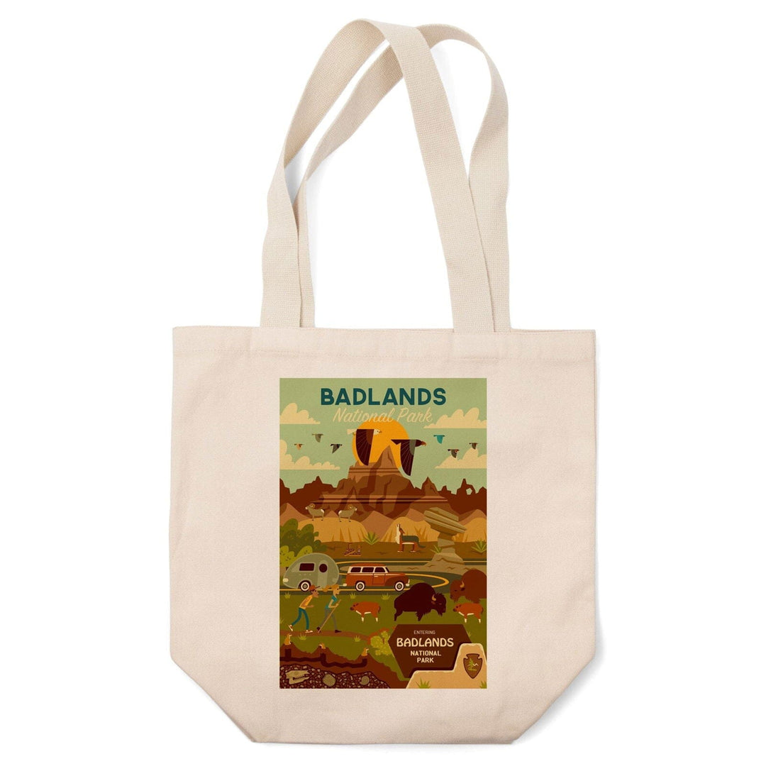 Badlands National Park, South Dakota, Geometric National Park Series, Lantern Press Artwork, Tote Bag Totes Lantern Press 