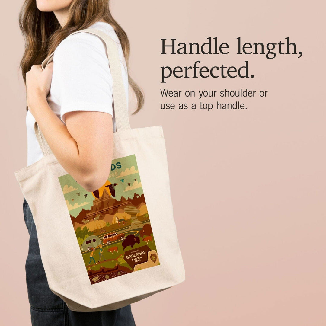 Badlands National Park, South Dakota, Geometric National Park Series, Lantern Press Artwork, Tote Bag Totes Lantern Press 