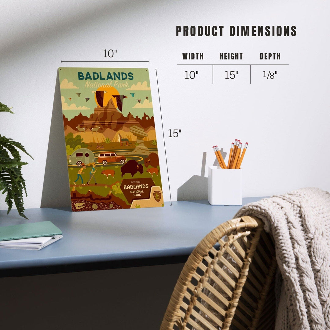 Badlands National Park, South Dakota, Geometric National Park Series, Lantern Press Artwork, Wood Signs and Postcards Wood Lantern Press 