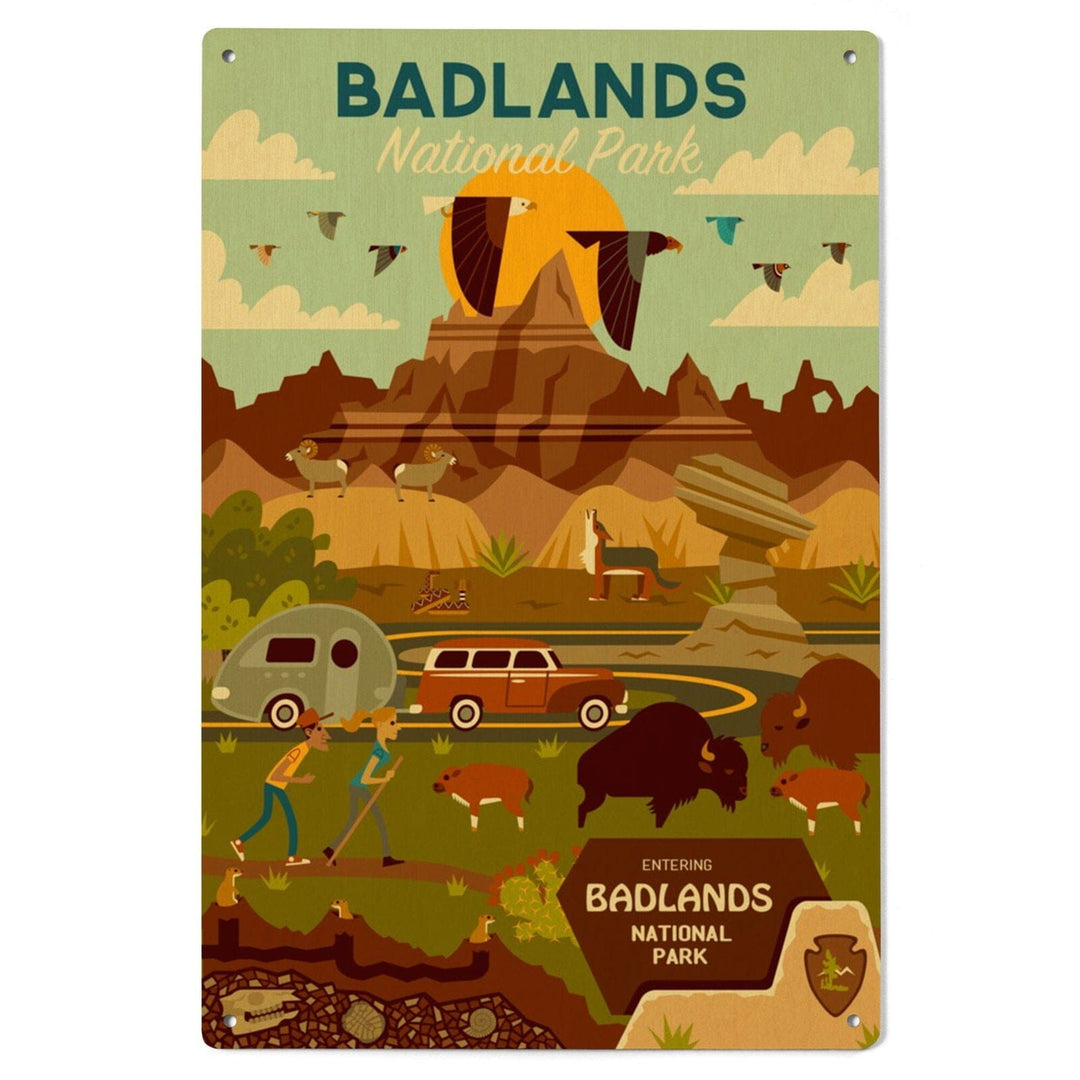 Badlands National Park, South Dakota, Geometric National Park Series, Lantern Press Artwork, Wood Signs and Postcards Wood Lantern Press 