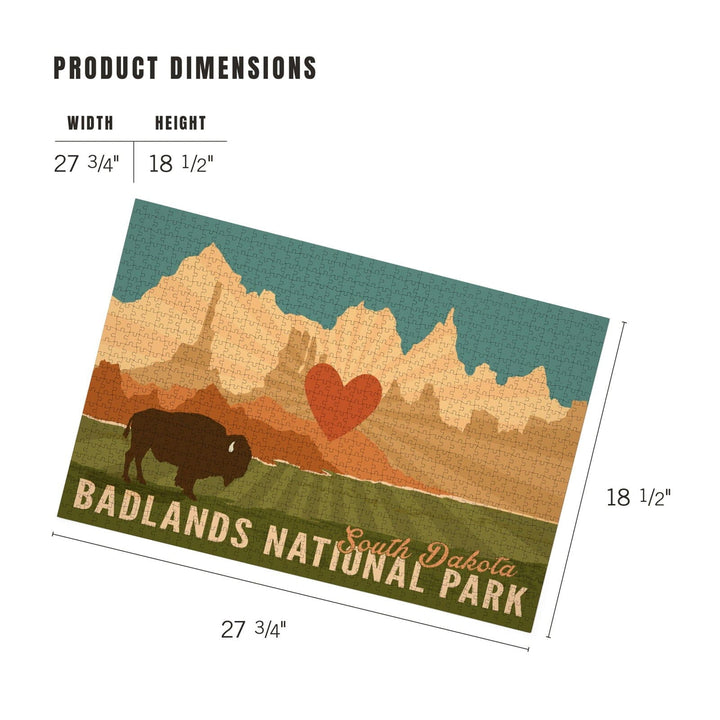 Badlands National Park, South Dakota, Heart and Rays, Jigsaw Puzzle Puzzle Lantern Press 