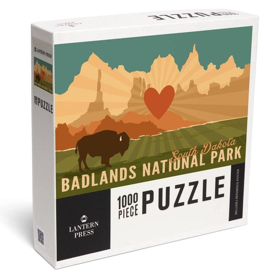 Badlands National Park, South Dakota, Heart and Rays, Jigsaw Puzzle Puzzle Lantern Press 