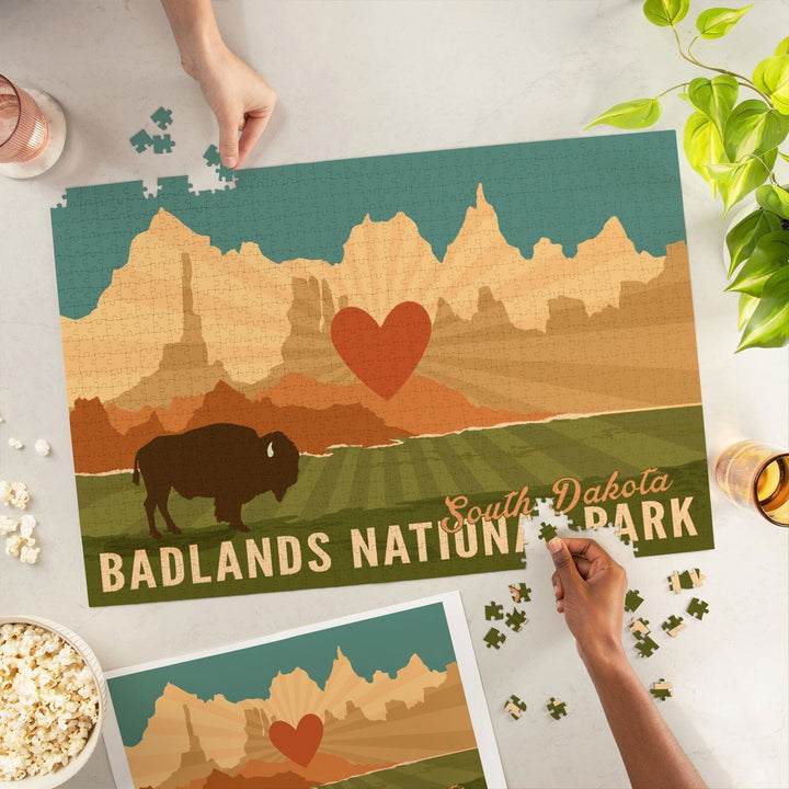 Badlands National Park, South Dakota, Heart and Rays, Jigsaw Puzzle Puzzle Lantern Press 
