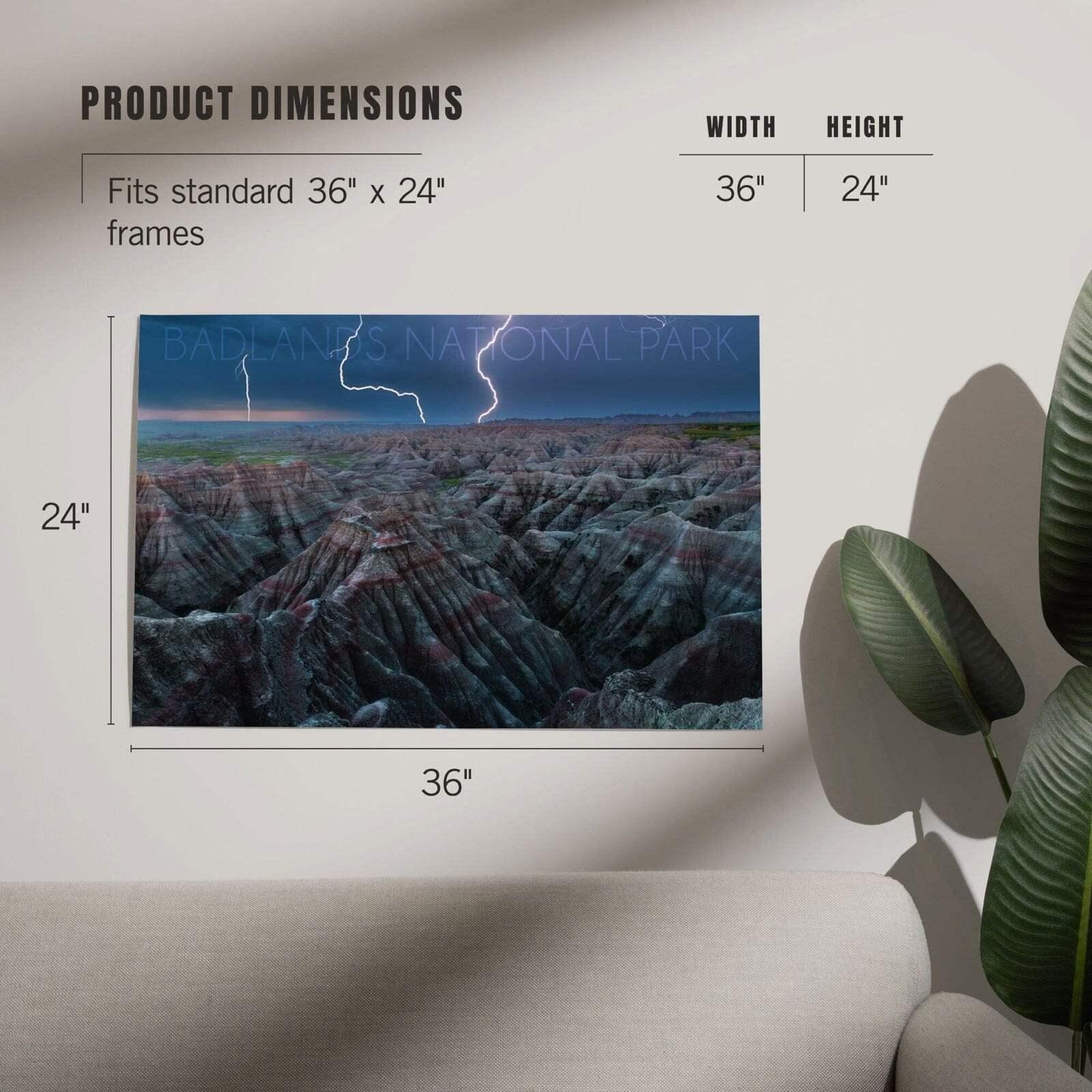 Badlands National Park, South Dakota, Lightning Storm art prints