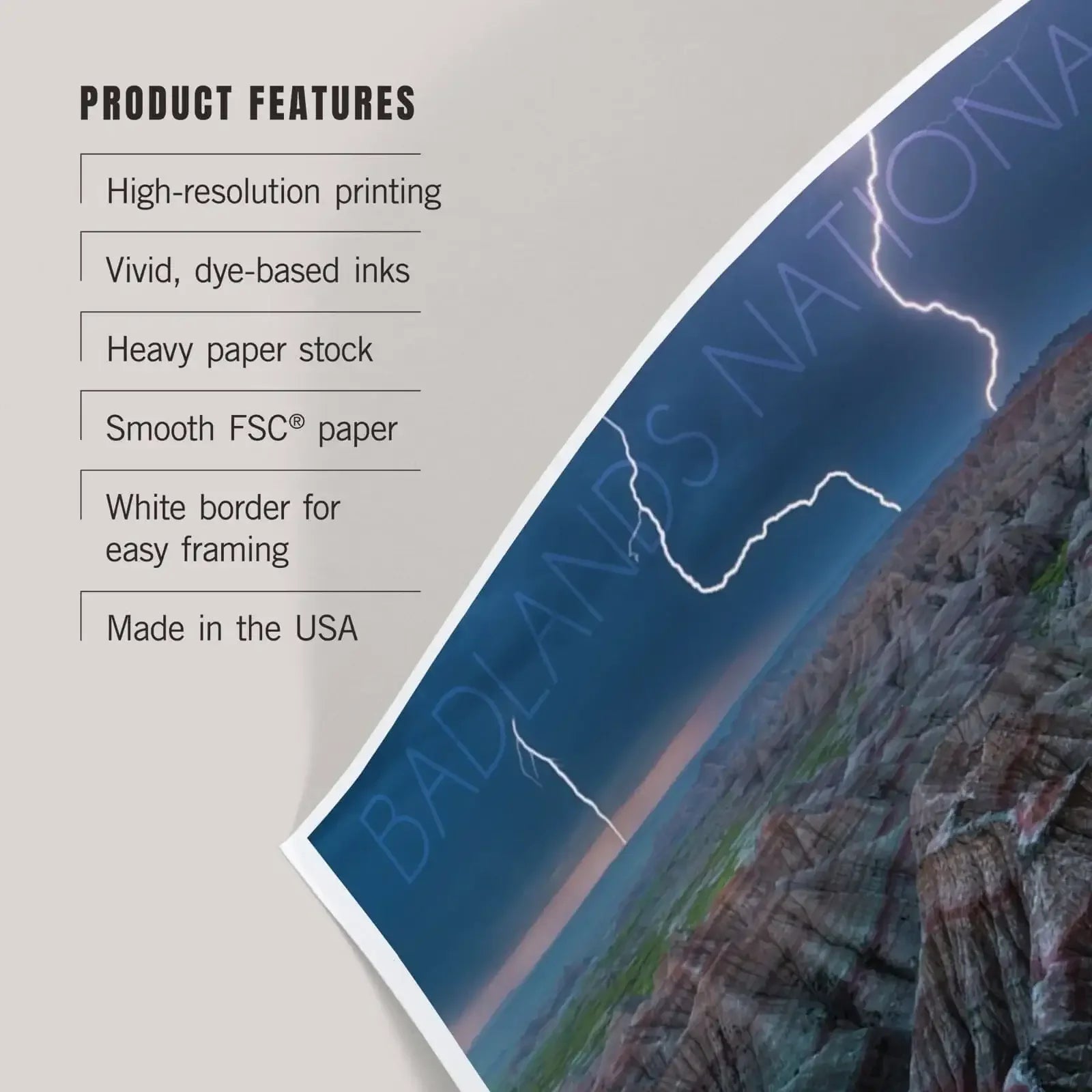 Badlands National Park, South Dakota, Lightning Storm art prints