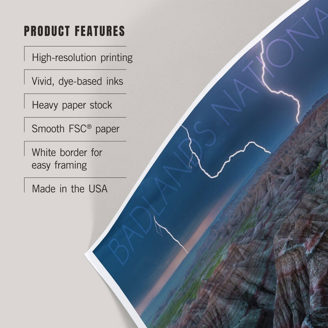 Badlands National Park, South Dakota, Lightning Storm, Art & Giclee Prints Art Lantern Press 