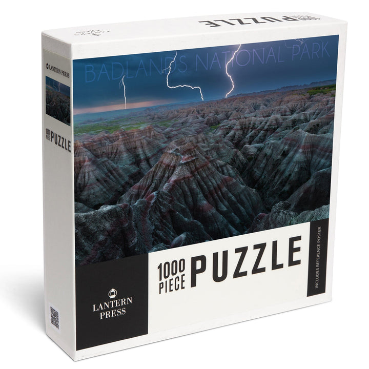 Badlands National Park, South Dakota, Lightning Storm, Jigsaw Puzzle Puzzle Lantern Press 