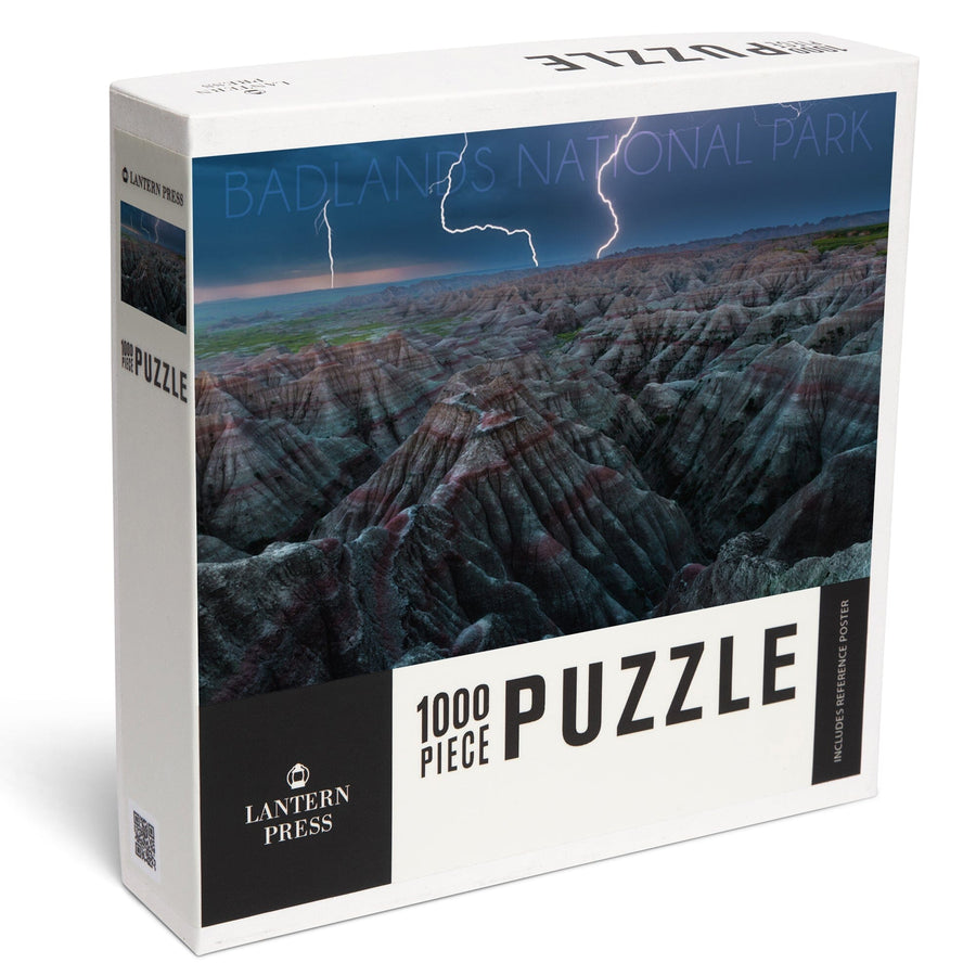 Badlands National Park, South Dakota, Lightning Storm, Jigsaw Puzzle Puzzle Lantern Press 