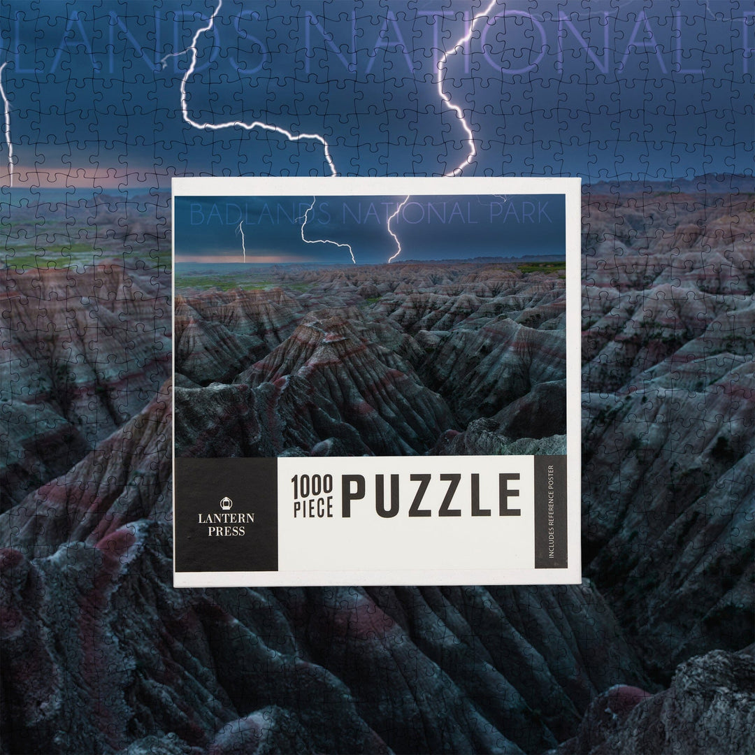 Badlands National Park, South Dakota, Lightning Storm, Jigsaw Puzzle Puzzle Lantern Press 