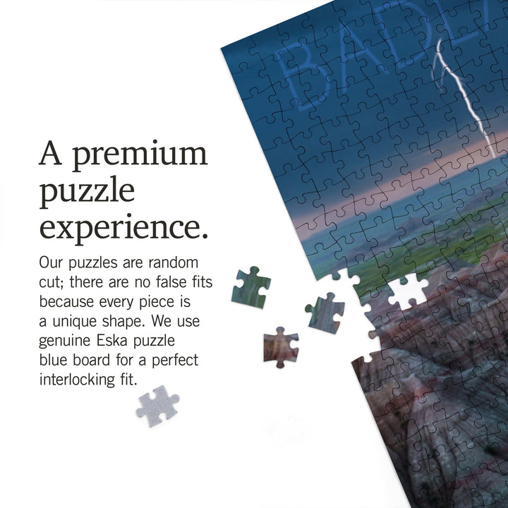 Badlands National Park, South Dakota, Lightning Storm, Jigsaw Puzzle Puzzle Lantern Press 