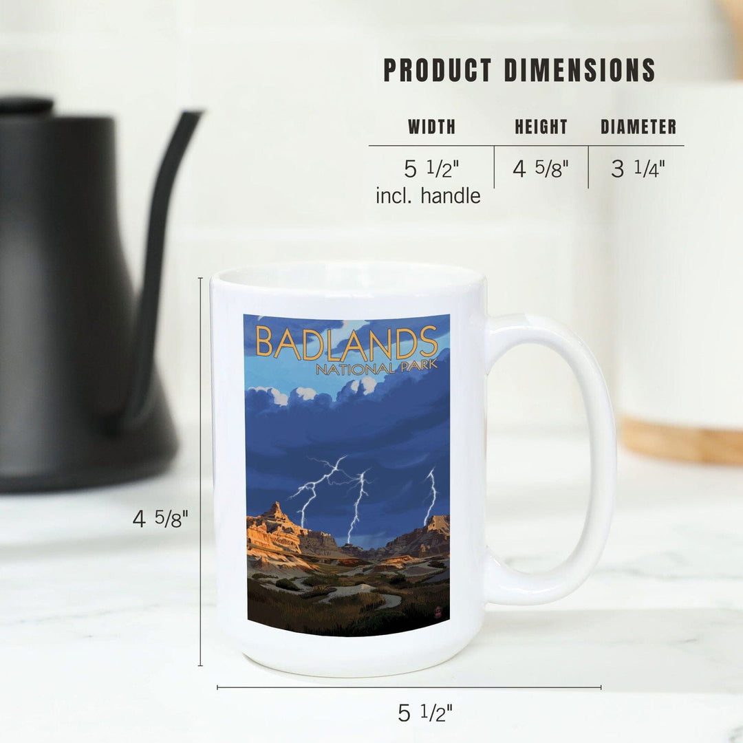 Badlands National Park, South Dakota, Lightning Storm, Lantern Press Artwork, Ceramic Mug Mugs Lantern Press 