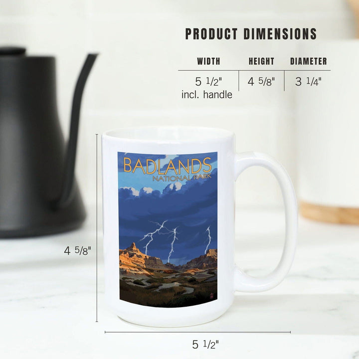 Badlands National Park, South Dakota, Lightning Storm, Lantern Press Artwork, Ceramic Mug Mugs Lantern Press 