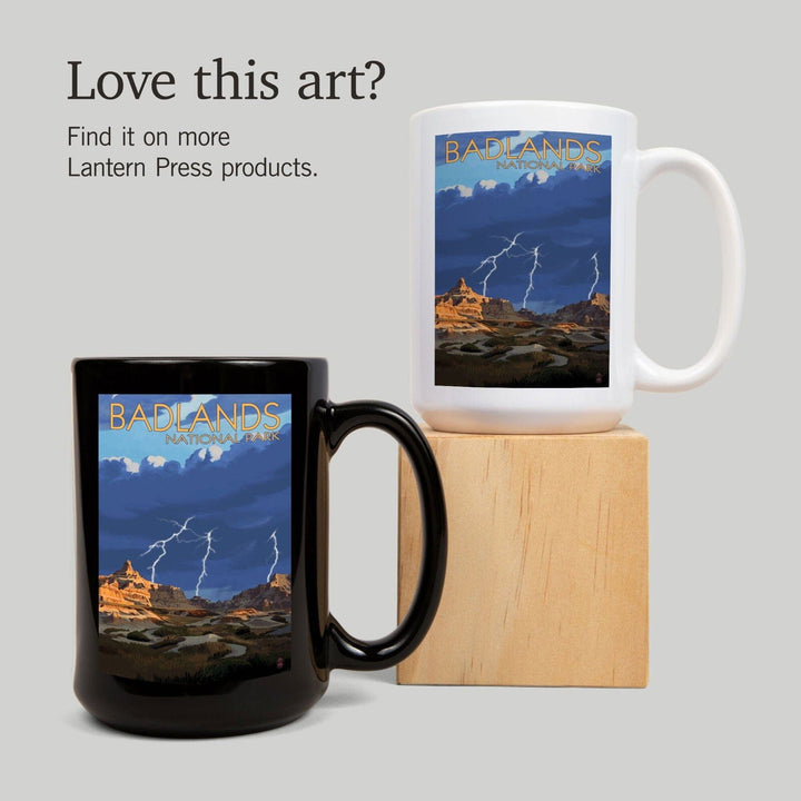 Badlands National Park, South Dakota, Lightning Storm, Lantern Press Artwork, Ceramic Mug Mugs Lantern Press 