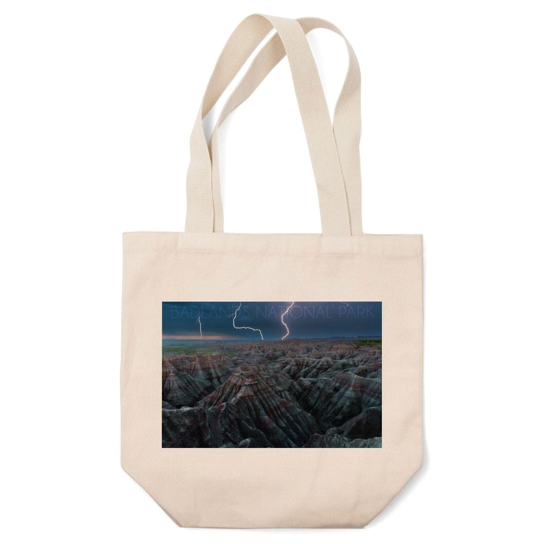 Badlands National Park, South Dakota, Lightning Storm, Lantern Press Photography, Tote Bag Totes Lantern Press 