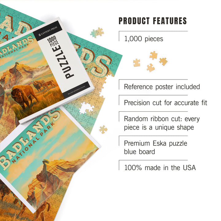 Badlands National Park, South Dakota, Oil Painting, Jigsaw Puzzle Puzzle Lantern Press 