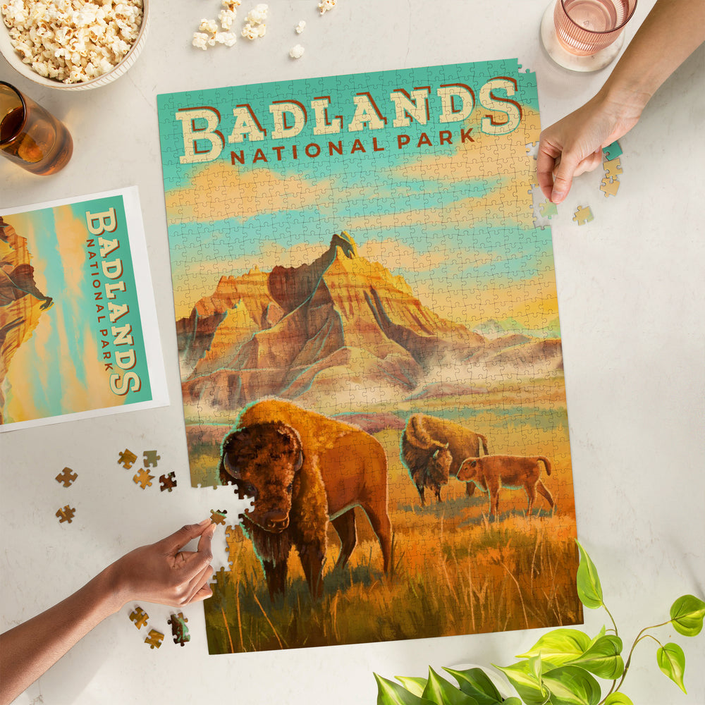 Badlands National Park, South Dakota, Oil Painting, Jigsaw Puzzle Puzzle Lantern Press 
