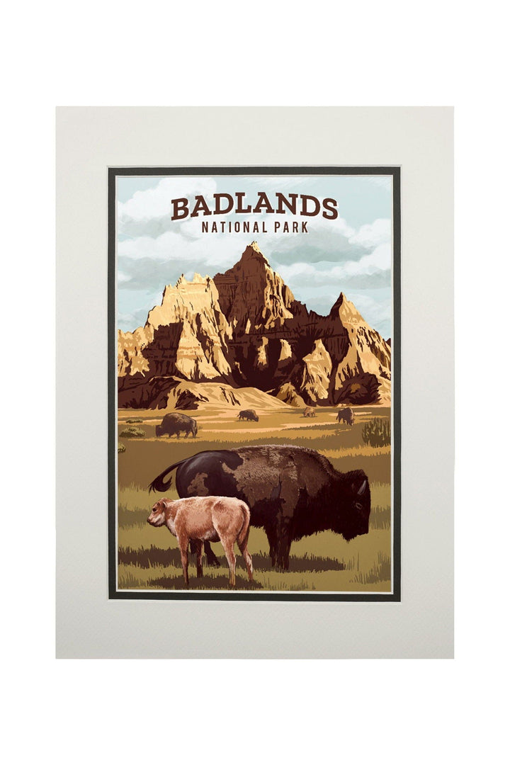 Badlands National Park, South Dakota, Painterly National Park Series, Art & Giclee Prints Art Lantern Press 11 x 14 Matted Art Print 