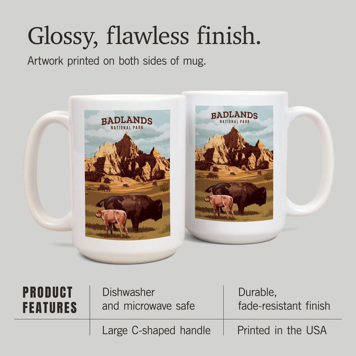 Badlands National Park, South Dakota, Painterly National Park Series, Ceramic Mug Mugs Lantern Press 
