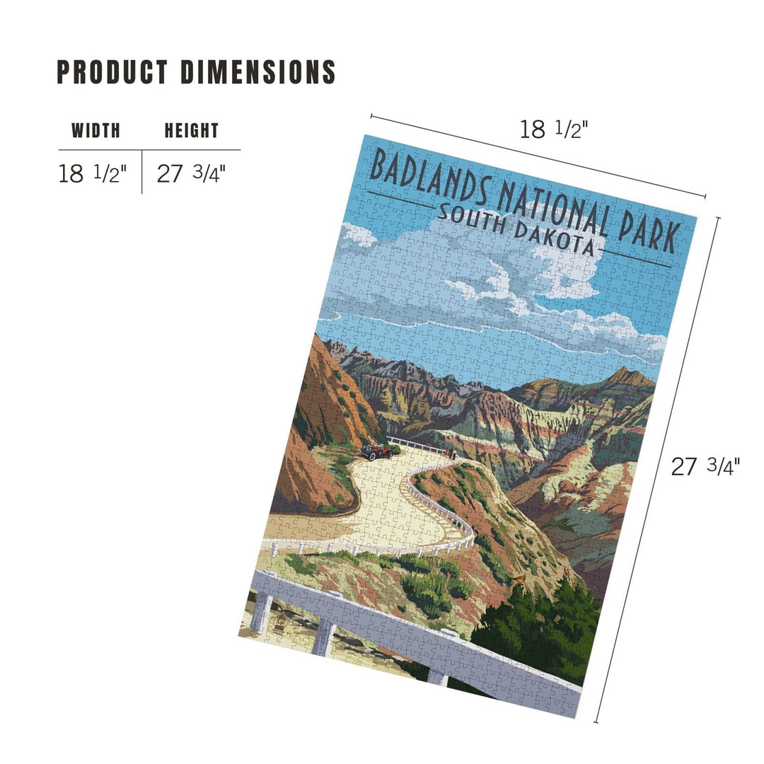 Badlands National Park, South Dakota, Road Scene, Jigsaw Puzzle Puzzle Lantern Press 