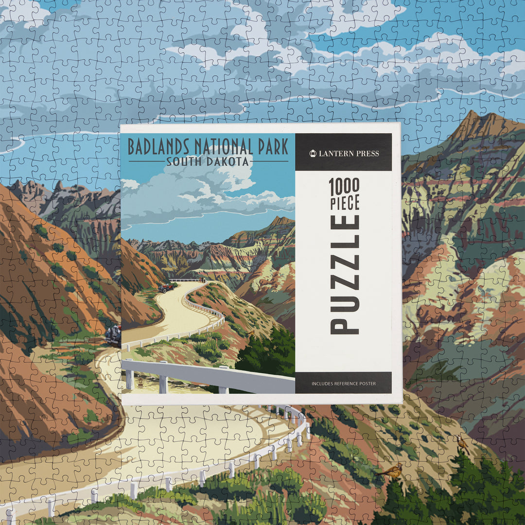 Badlands National Park, South Dakota, Road Scene, Jigsaw Puzzle Puzzle Lantern Press 