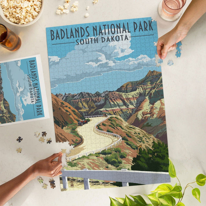 Badlands National Park, South Dakota, Road Scene, Jigsaw Puzzle Puzzle Lantern Press 