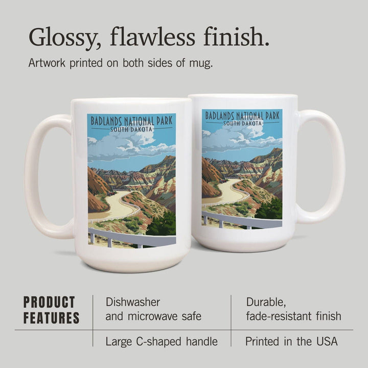Badlands National Park, South Dakota, Road Scene, Lantern Press Artwork, Ceramic Mug Mugs Lantern Press 