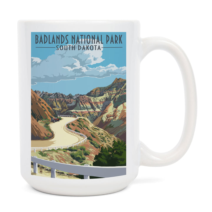 Badlands National Park, South Dakota, Road Scene, Lantern Press Artwork, Ceramic Mug Mugs Lantern Press 