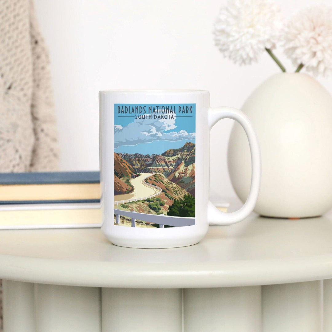 Badlands National Park, South Dakota, Road Scene, Lantern Press Artwork, Ceramic Mug Mugs Lantern Press 