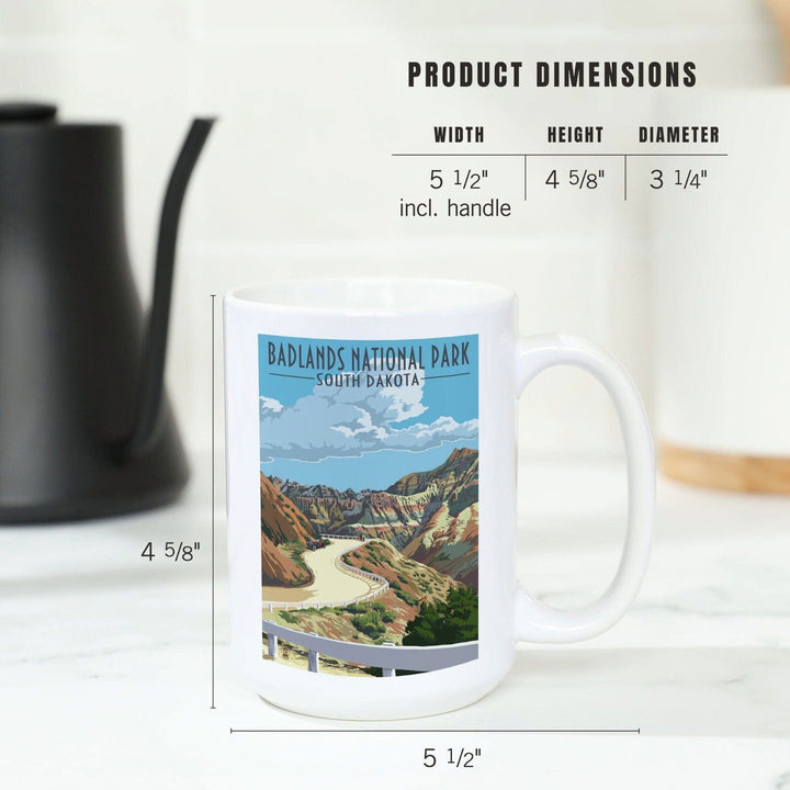 Badlands National Park, South Dakota, Road Scene, Lantern Press Artwork, Ceramic Mug Mugs Lantern Press 