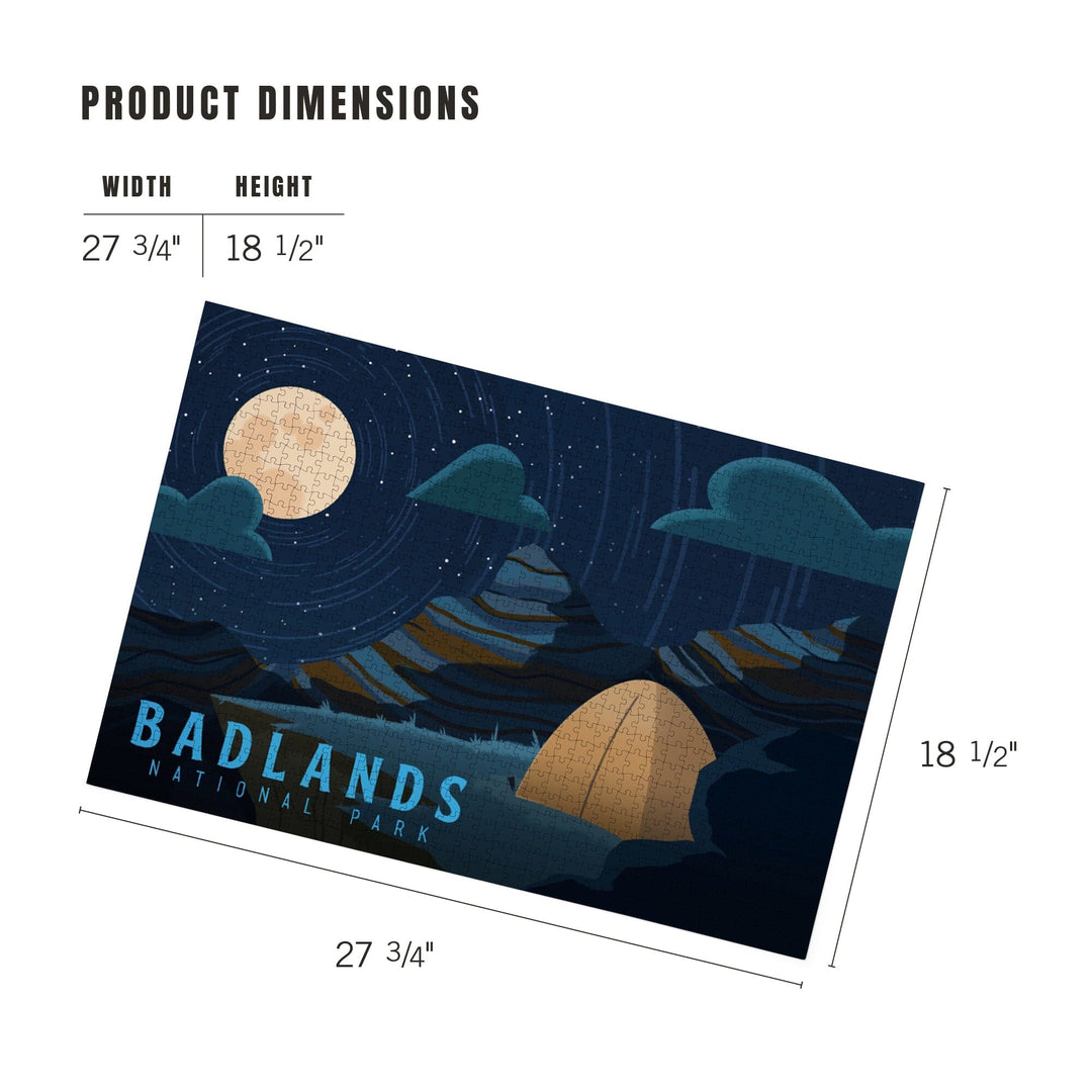 Badlands National Park, South Dakota, Sleep Under The Stars, Tent and Moon, Jigsaw Puzzle Puzzle Lantern Press 