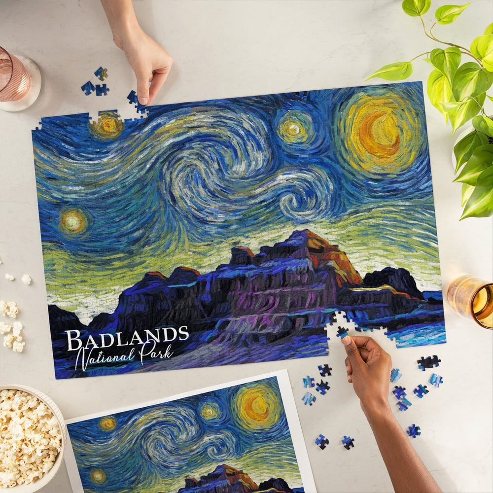 Badlands National Park, South Dakota, Starry Night, Jigsaw Puzzle Puzzle Lantern Press 