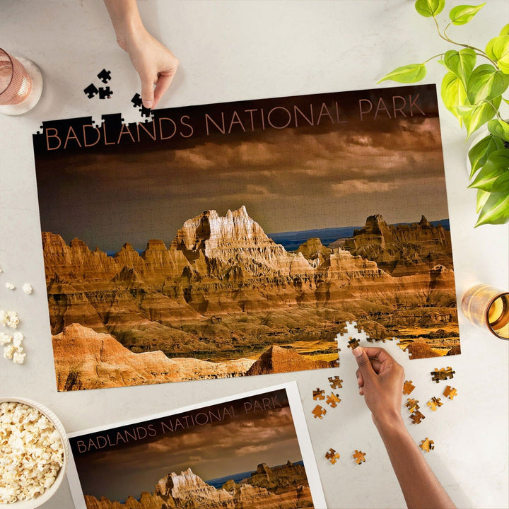 Badlands National Park, South Dakota, Stormy Sky, Jigsaw Puzzle Puzzle Lantern Press 