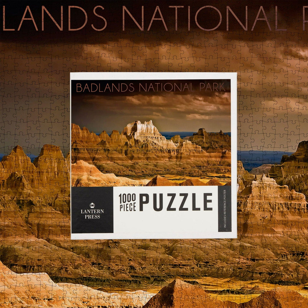 Badlands National Park, South Dakota, Stormy Sky, Jigsaw Puzzle Puzzle Lantern Press 