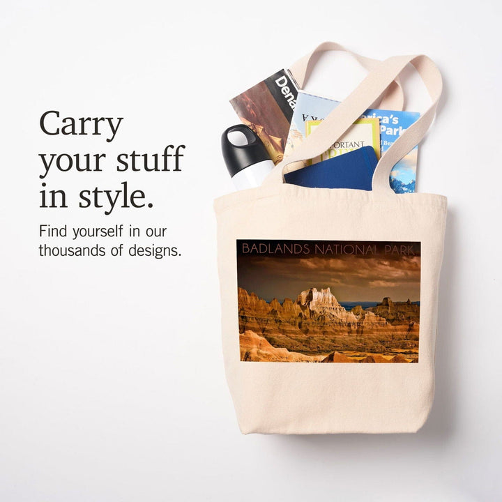 Badlands National Park, South Dakota, Stormy Sky, Lantern Press Photography, Tote Bag Totes Lantern Press 